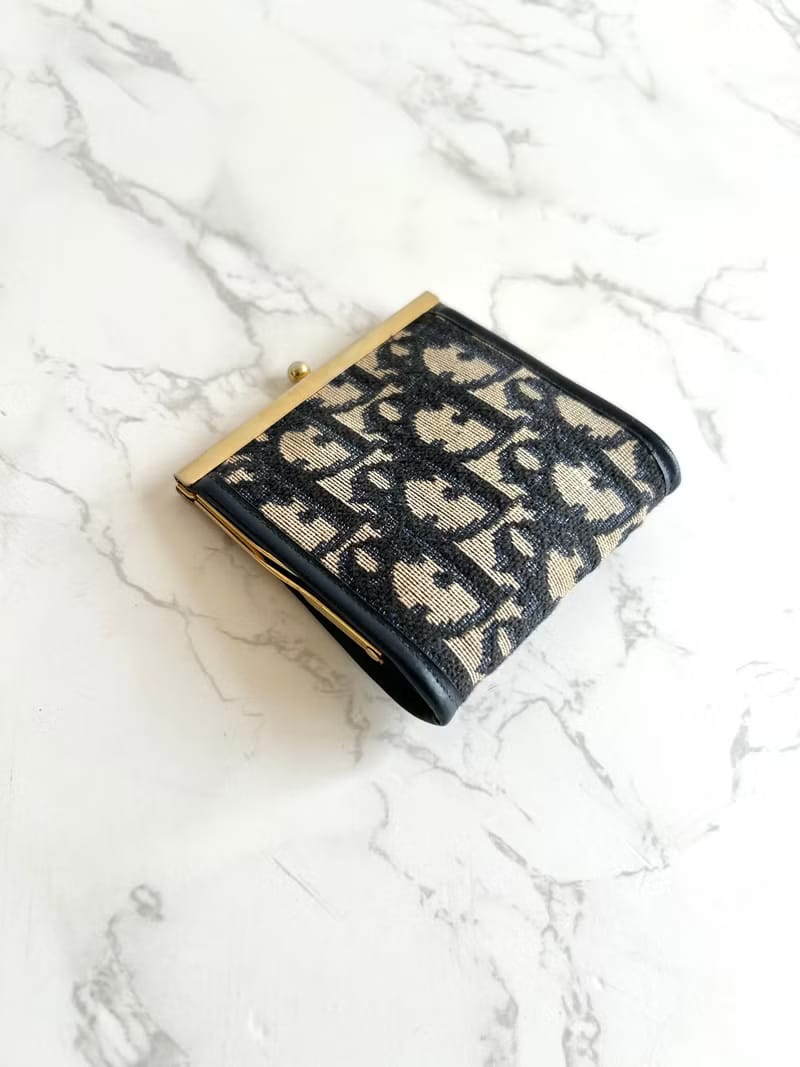 Dior dark blue old flower wallet/coin purse/storage bag/gold bag