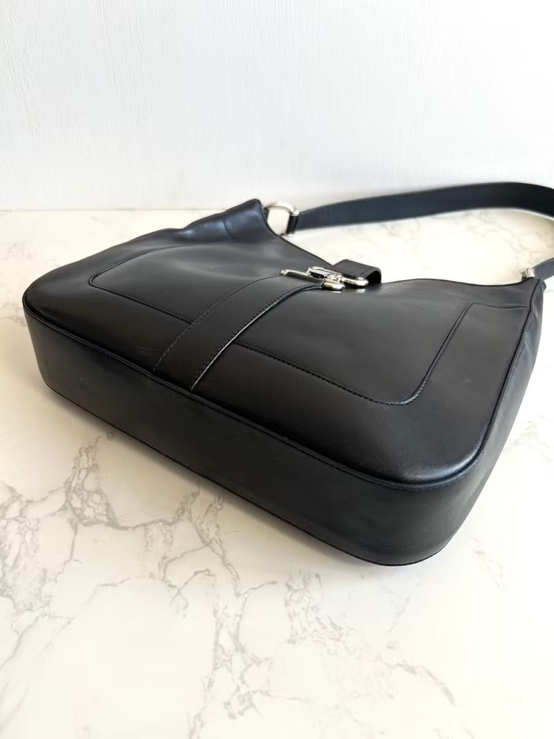 Celine Black and Silver Triomphe Hobo Bag / Shoulder Bag