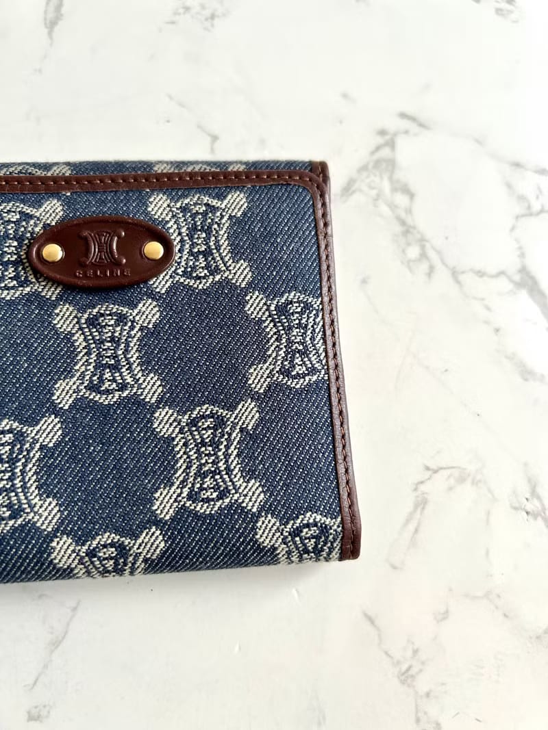 Rare Celine Triomphe Denim Blue Bicolor Short Wallet