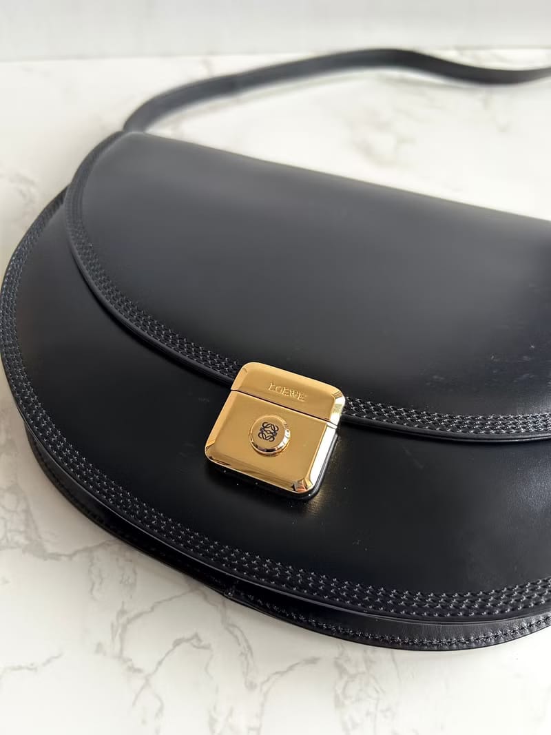 Loewe black gold half moon side backpack/oblique backpack/shoulder bag