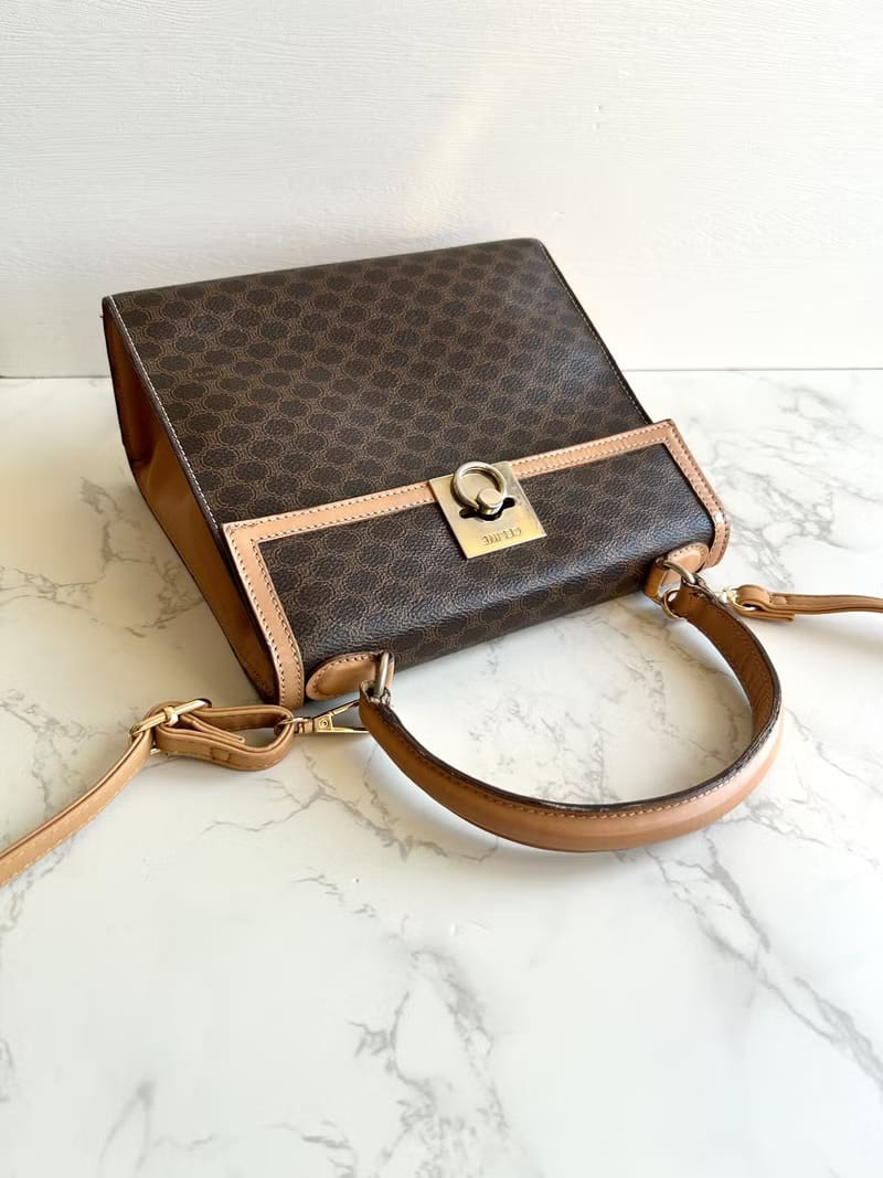 Celine咖啡色老花小號凱莉斜背包/單肩包/側背包