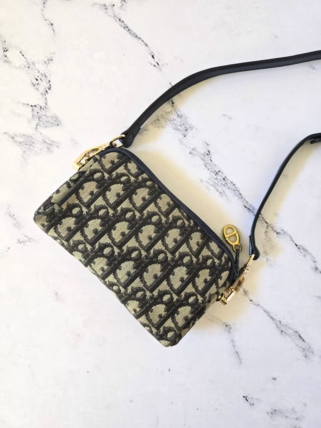 Dior 藍黑色老花兩用中古單肩包/側背包/斜背包