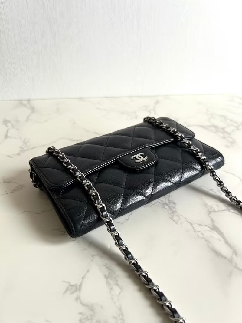 Second-hand Chanel black caviar leather WOC shoulder bag/crossbody bag/long wallet/shoulder bag