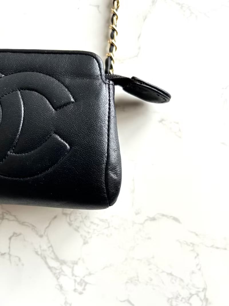 Chanel黑色皮革中古斜背包/單肩包/側背包