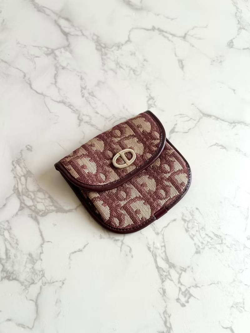 Dior burgundy old flower wallet/coin purse/storage bag/mouth gold bag