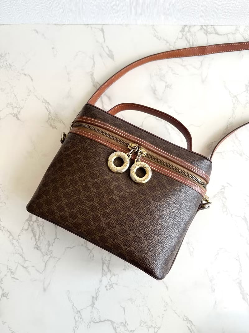 Celine咖啡色老花甜甜圈盒子包/斜背包/側背包/單肩包