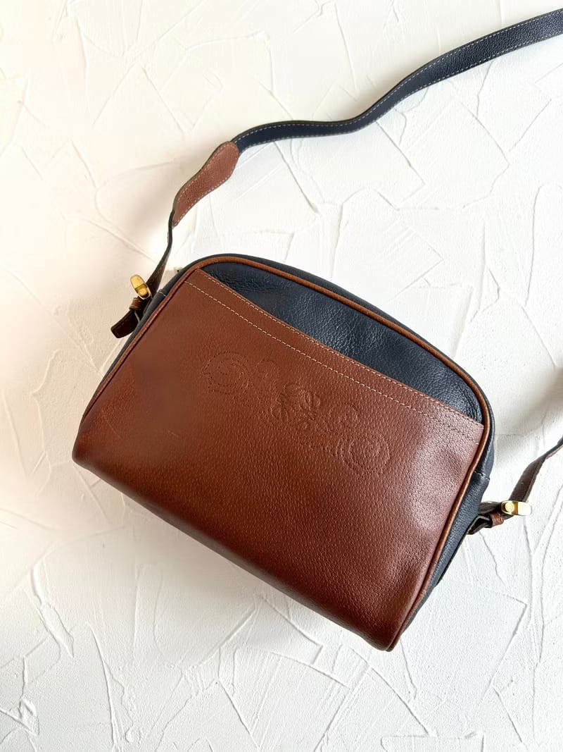 Loewe牛仔藍拼色古董相機包/側背包/斜背包