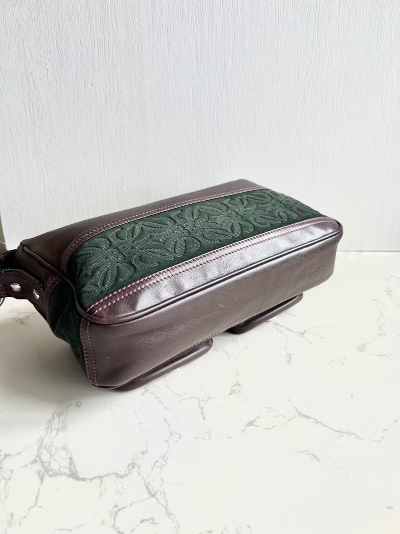 Rare Loewe Anagram Olive Green Paneled Leather Hobo Bag / Shoulder Bag / Crossbody Bag