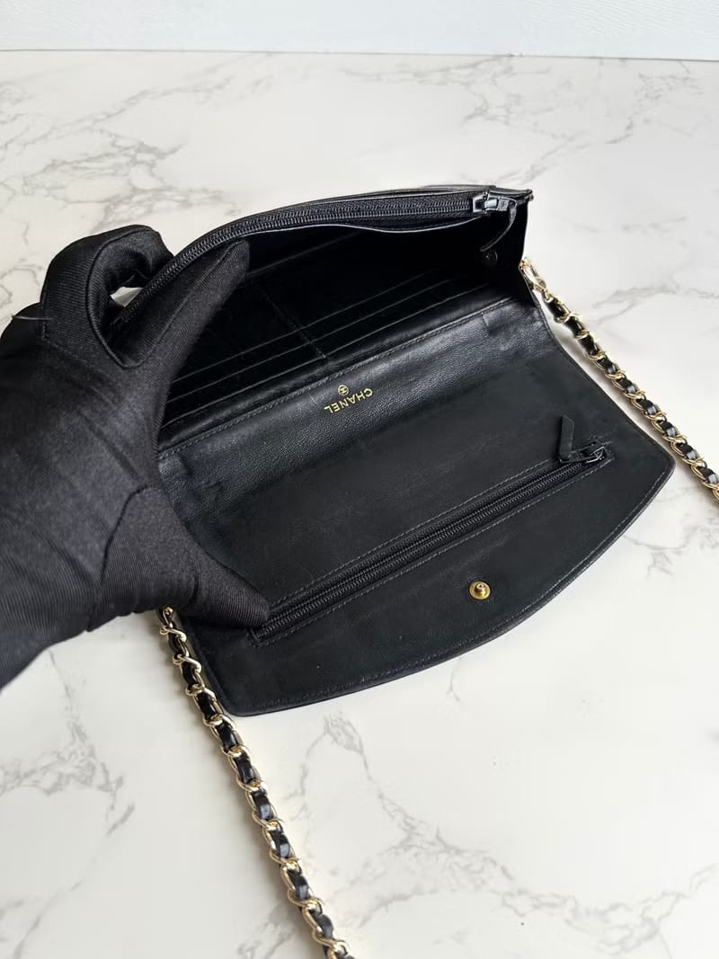 Chanel Black Lambskin Leather WOC Crossbody Bag/Wallet on Chain/Shoulder Bag