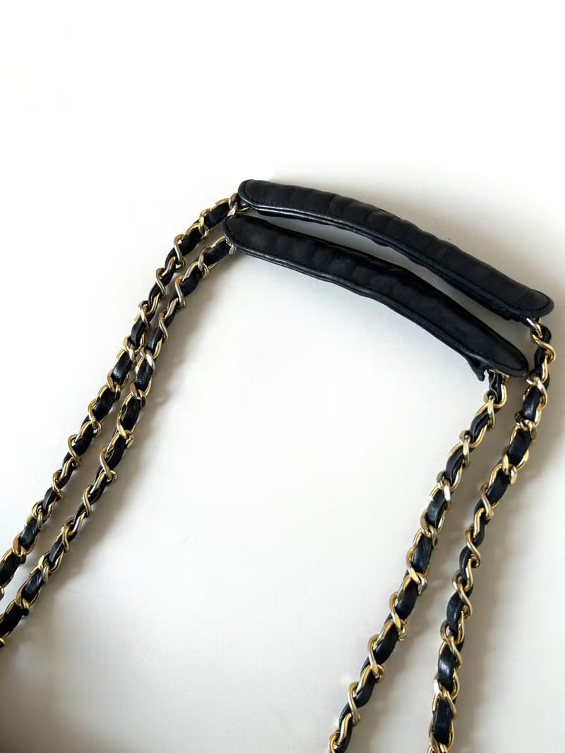 Chanel Black Gold Matelassé Lambskin Leather Tote/Shoulder Bag/Crossbody Bag