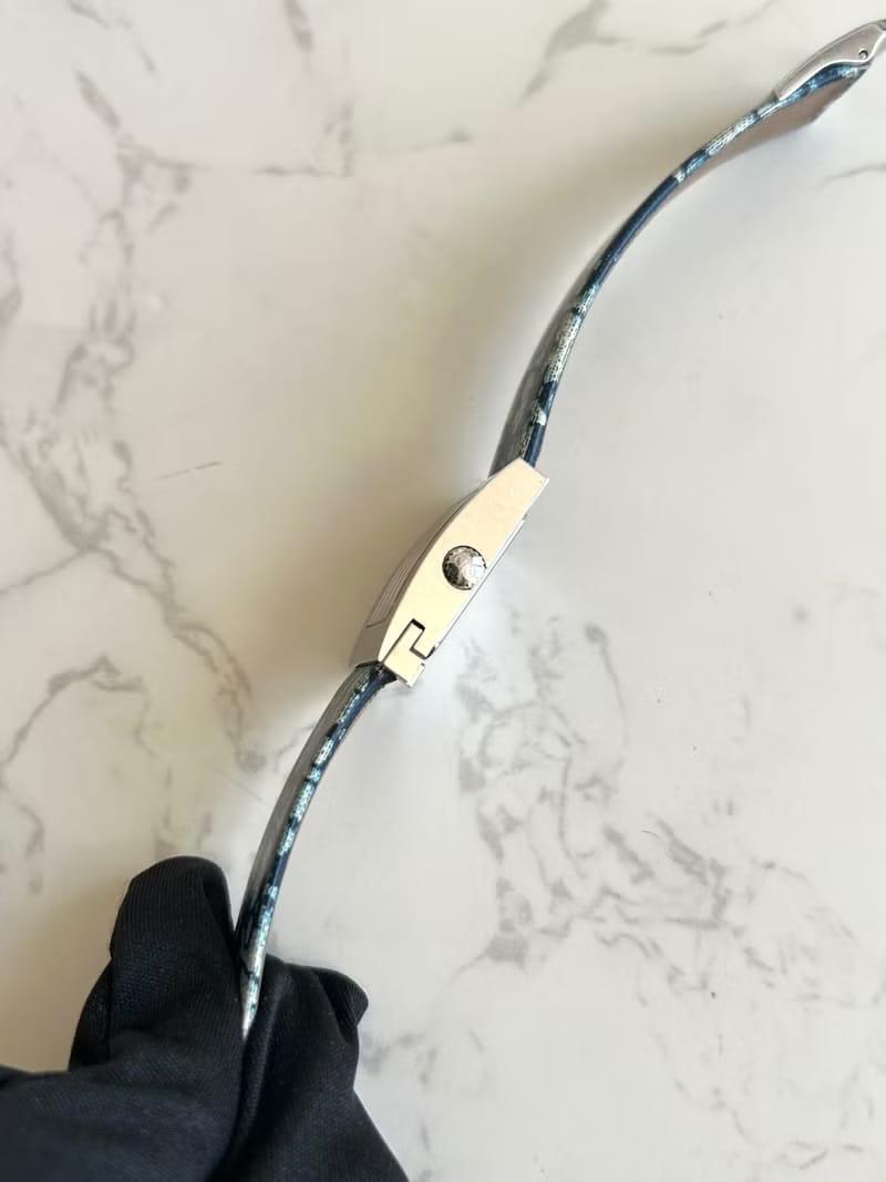 Discontinued Rarity: Dior Blue and White Monogram Small Square Watch - Vintage Ladies Wristwatch - Pre-owned Watch