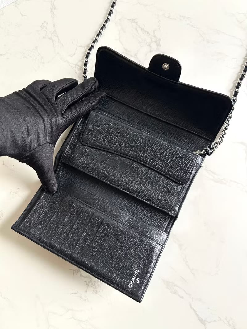 Second-hand Chanel black caviar leather WOC shoulder bag/crossbody bag/long wallet/shoulder bag