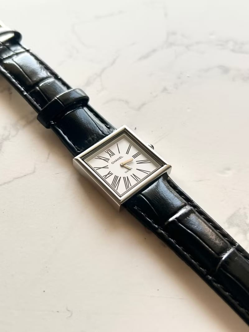 Chanel Mademoiselle Rare Black and Silver White Dial Roman Numeral Vintage Watch