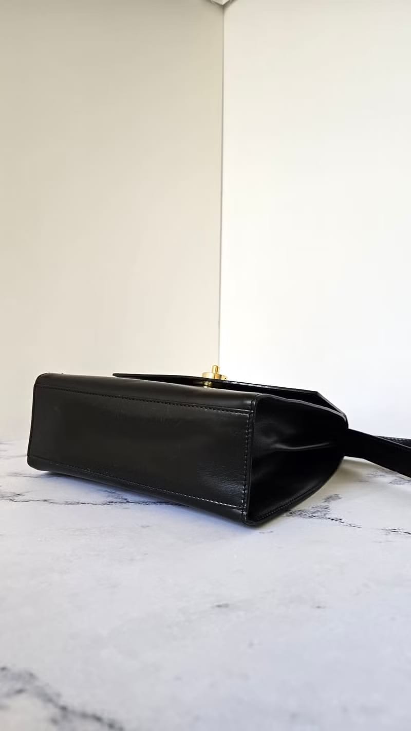 Celine Black Gold Press Stud Planet Tofu Bag / Shoulder Bag / Crossbody Bag