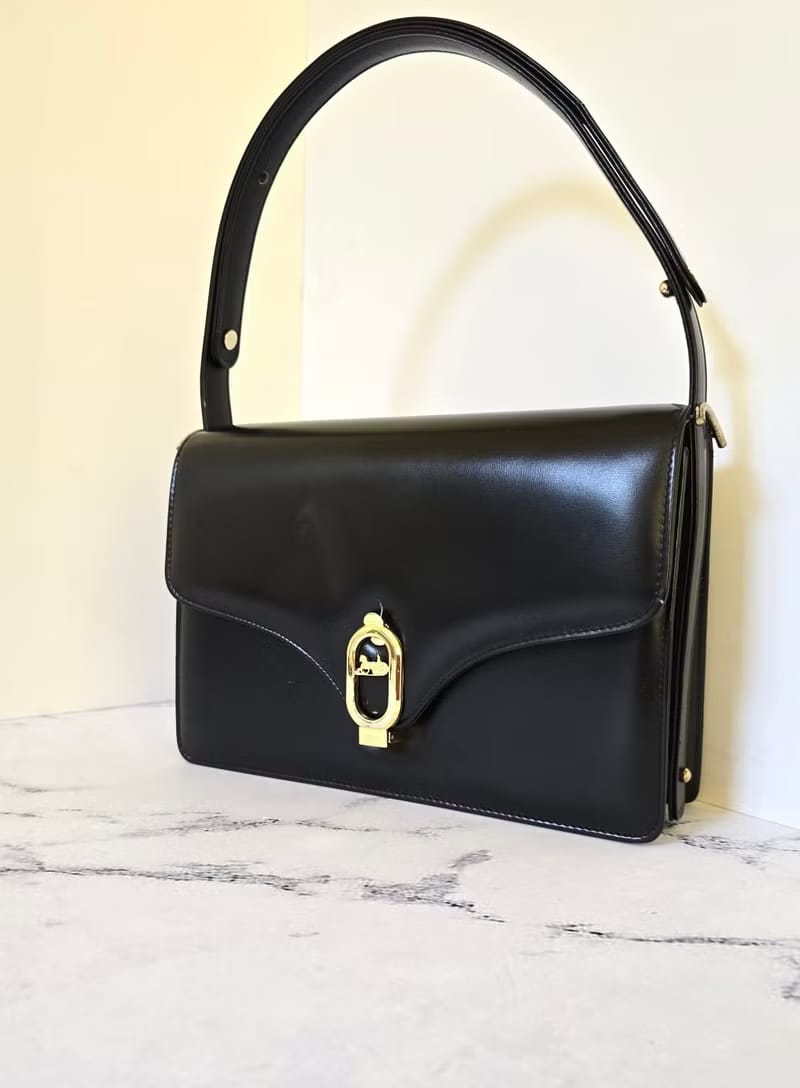 Celine黑色馬車風琴包/單肩包/側背包/斜背包