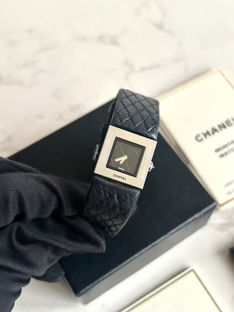 稀有Chanel Metalaase黑銀色石英古董錶 女裝手腕錶