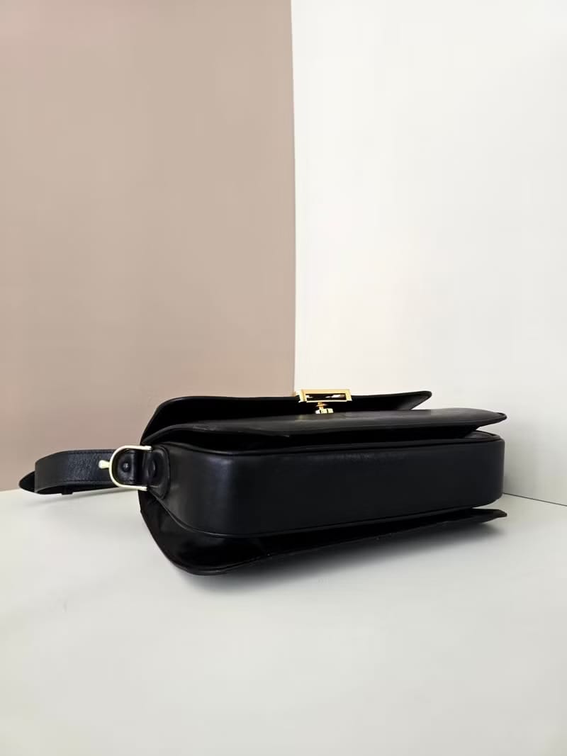Celine Black and Gold Triomphe Flap Bag/Shoulder Bag