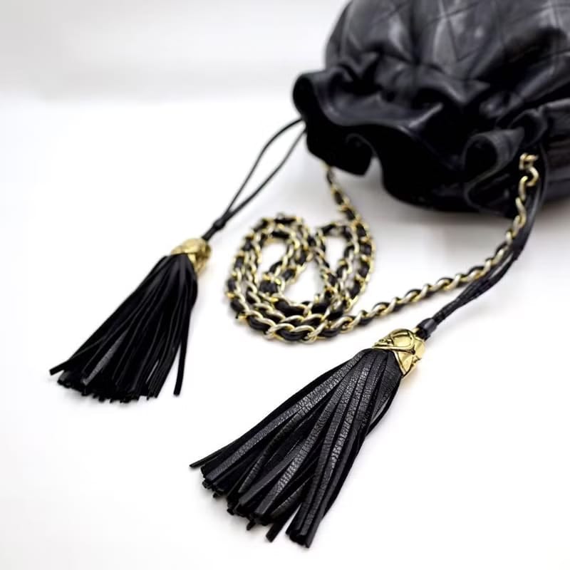 Chanel Vintage Black and Gold Lambskin Matelassé Mini Bucket Bag/Shoulder Bag/Crossbody Bag