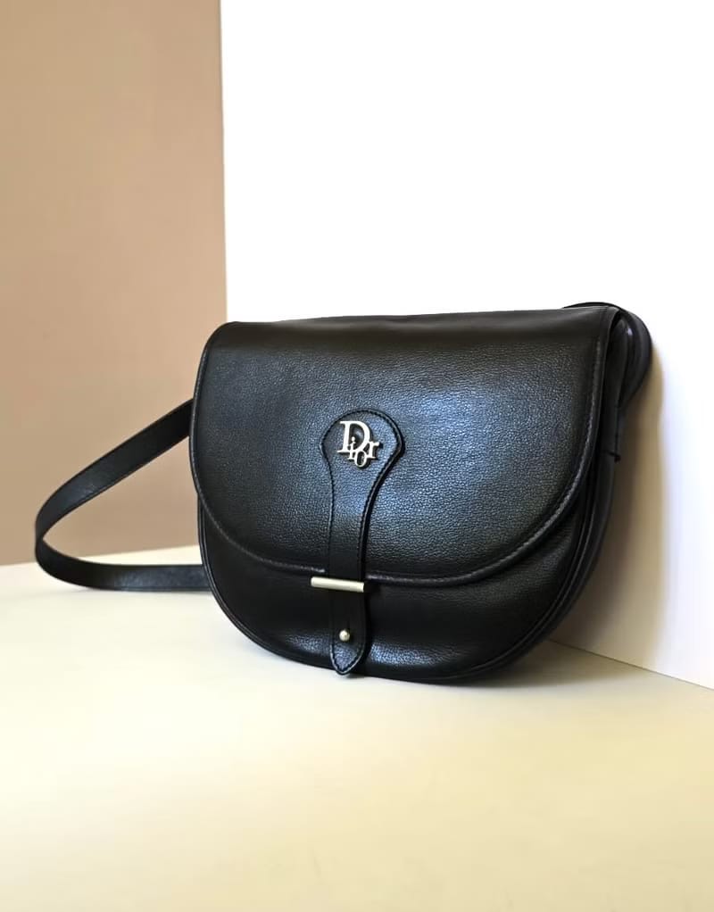 Dior Bobby黑金色半月馬鞍包/單肩包/側背包/斜背包