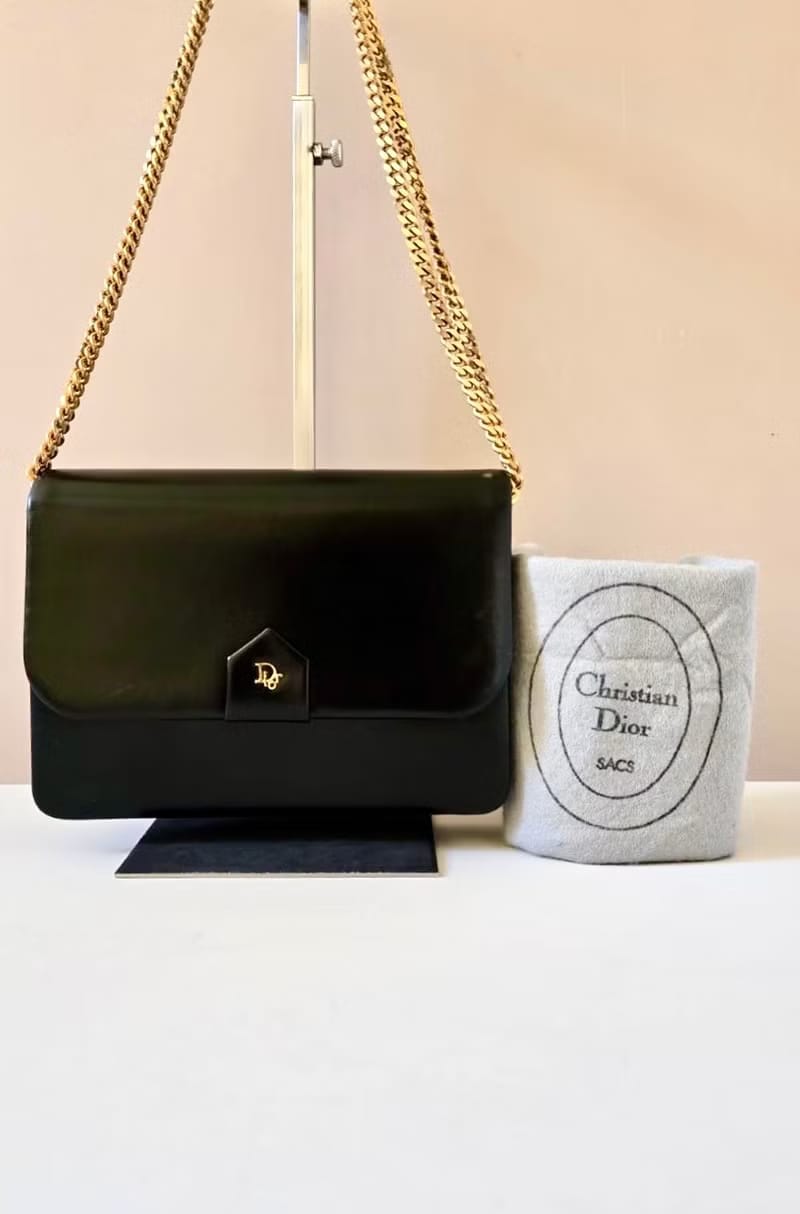 Dior黑金簡約鏈子盒子包/側背包/斜背包/單肩包