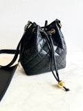 Chanel Vintage Black Gold Matelassé Bucket Bag/Shoulder Bag/Crossbody Bag (Set of Two with Pouch)