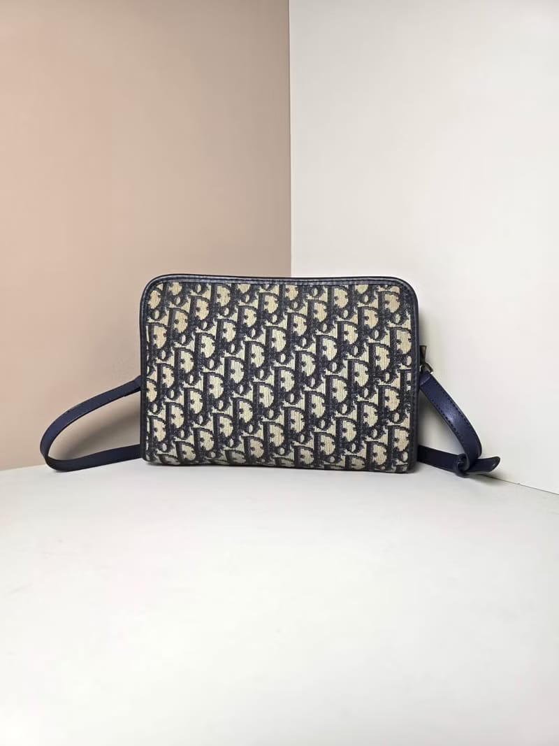 【LA LUNE】Second-hand Dior dark blue and black monogram shoulder bag/side bag
