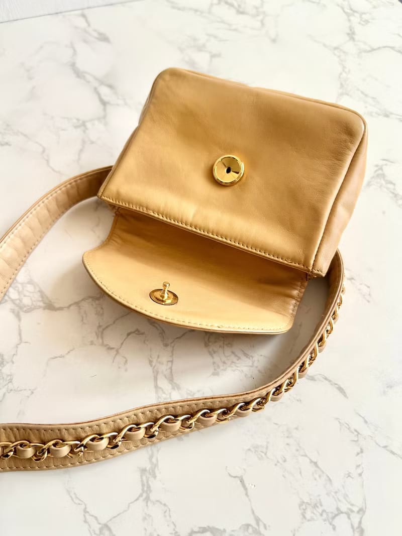 Rare Chanel Camel Leather Chain 2-way/Shoulder Bag/Belt Bag/Crossbody Bag