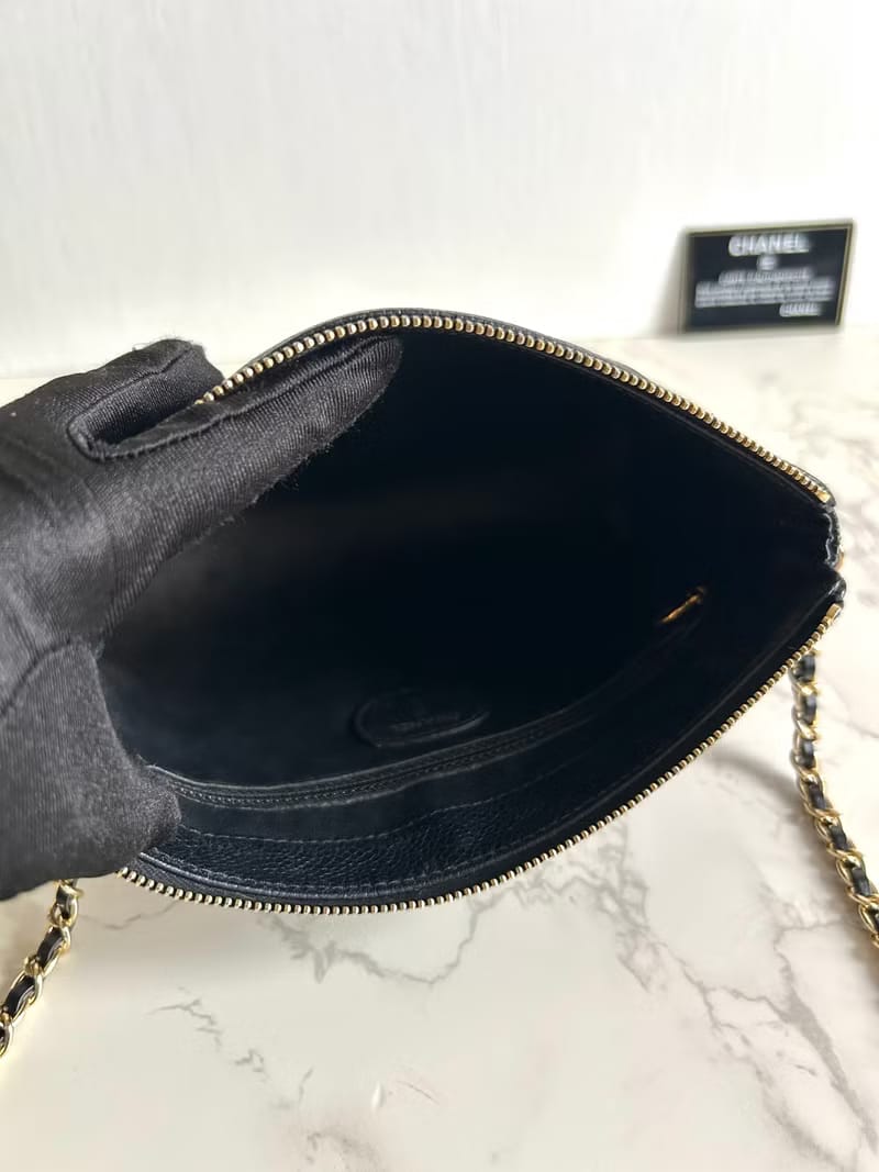 稀有中古二手Chanel黑色魚子醬皮革手袋側背包/斜背包/單肩包