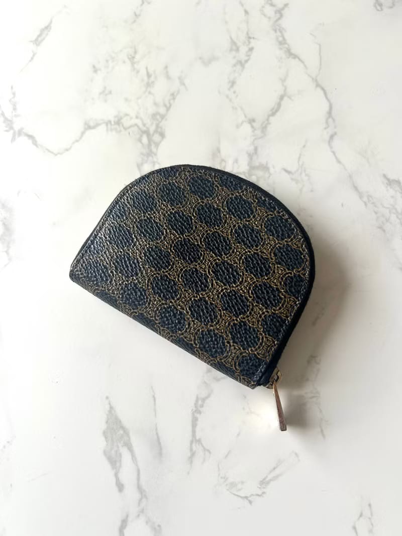 Celine黑色老花半月小錢包/零錢包/收納包