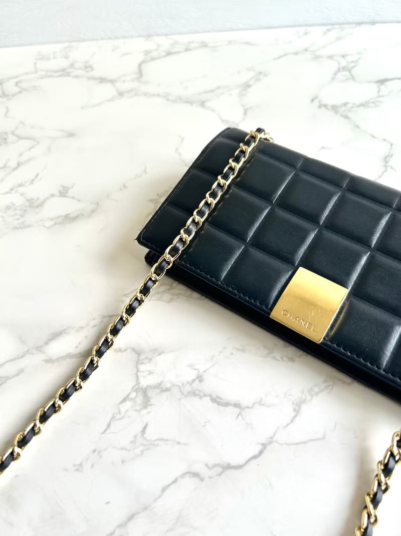 Chanel black ice cube long wallet/wallet/crossbody bag/side bag/shoulder bag