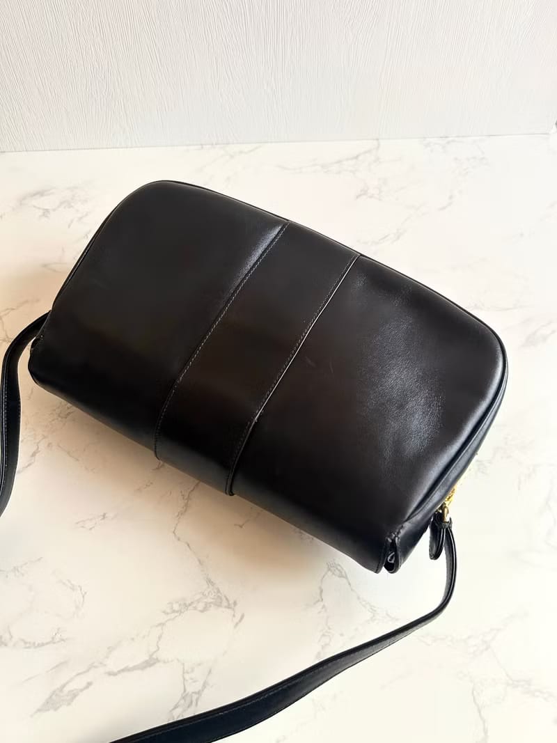 Celine Black and Gold Triomphe Saddle Bag/Shoulder Bag/Crossbody Bag