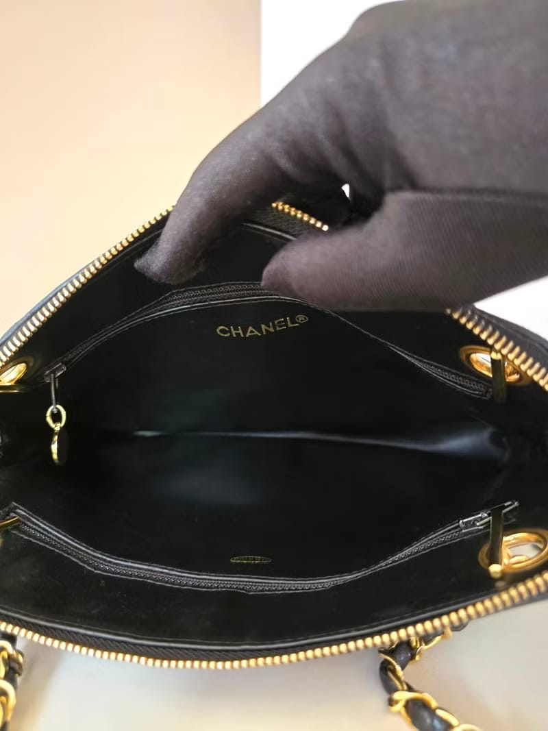 Chanel黑色皮革鏈條包/單肩包/側背包
