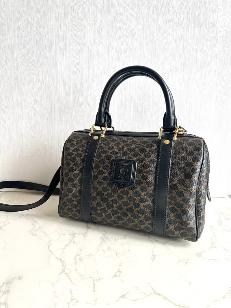 Celine black old flower Boston shoulder bag/side bag/oblique bag