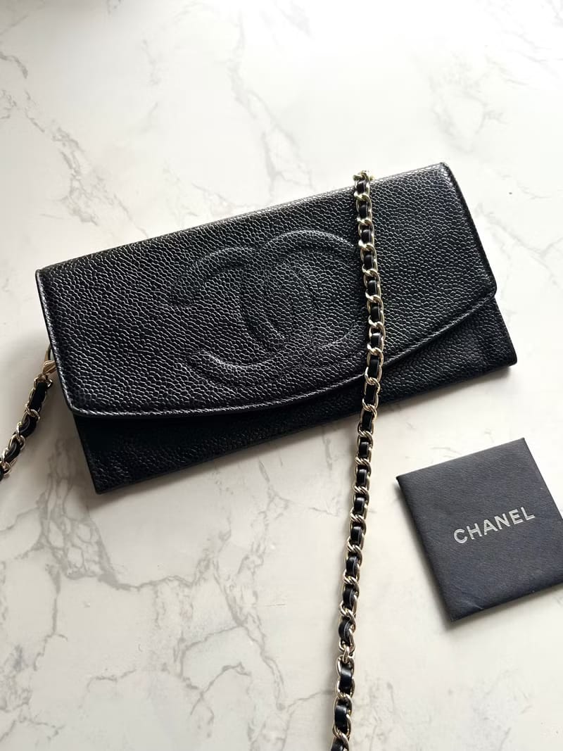 Chanel黑金色魚子醬WOC/單肩包/側背包/斜背包/長夾