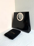 Rare Used Celine Black and Silver Geometric Tote Bag with Large Round Handle/Handbag/Shoulder Bag
