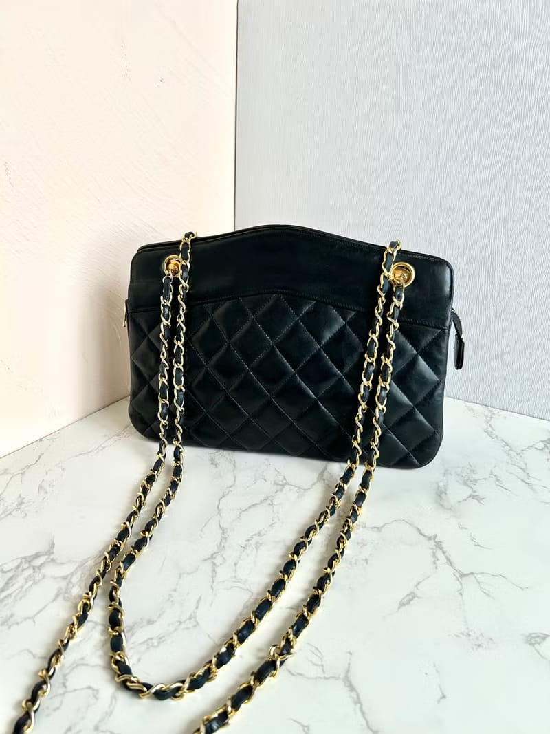 Rare Chanel Black Matelassé Streamlined Chain Bag/Shoulder Bag