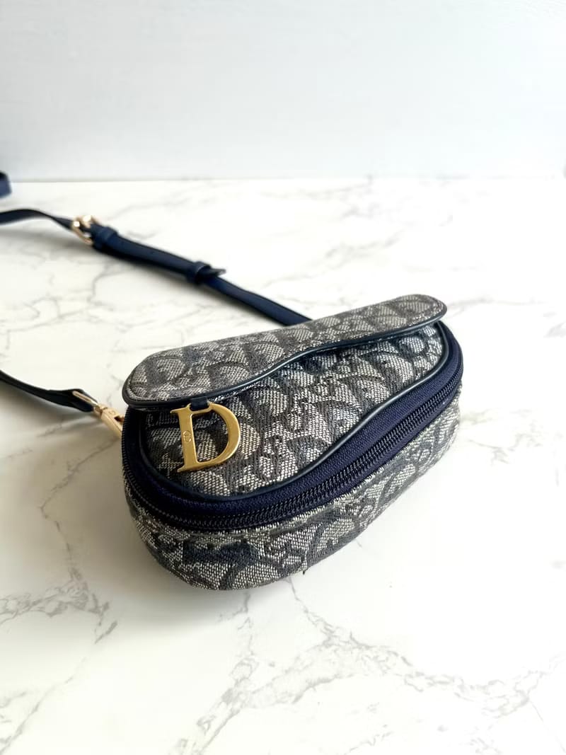 Dior深藍老花馬鞍包/單肩包/側背包/斜背包