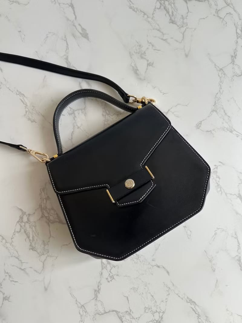 Dior black open stitch flap Kelly bag/shoulder bag/side bag/crossbody bag