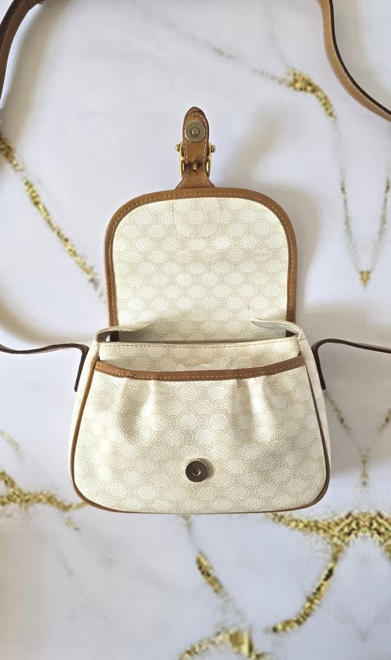 Celine White Triomphe Pattern Small Pumpkin Shoulder/Crossbody Bag