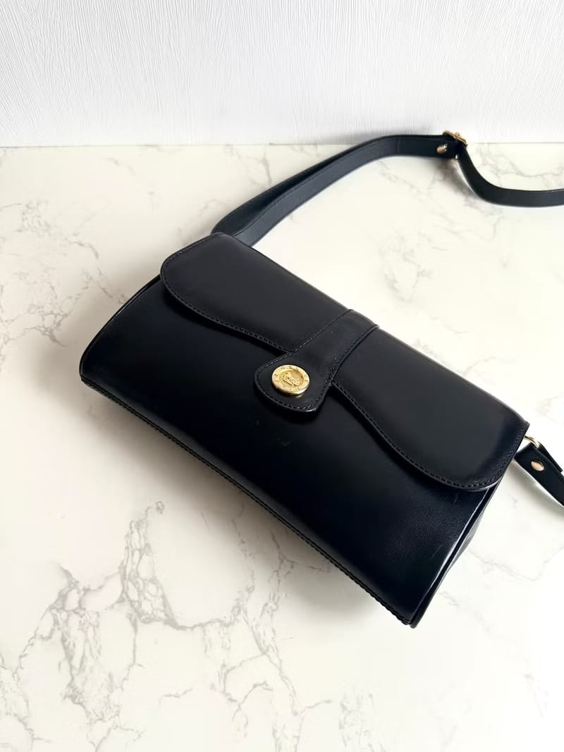 Celine Black and Gold Carriage Badge Saddle Crossbody/Shoulder Bag
