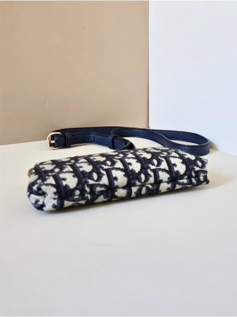 [Unused, stored item - with original box] Dior Blue Oblique Kisslock Two-way Pouch/Shoulder Bag/Crossbody Bag