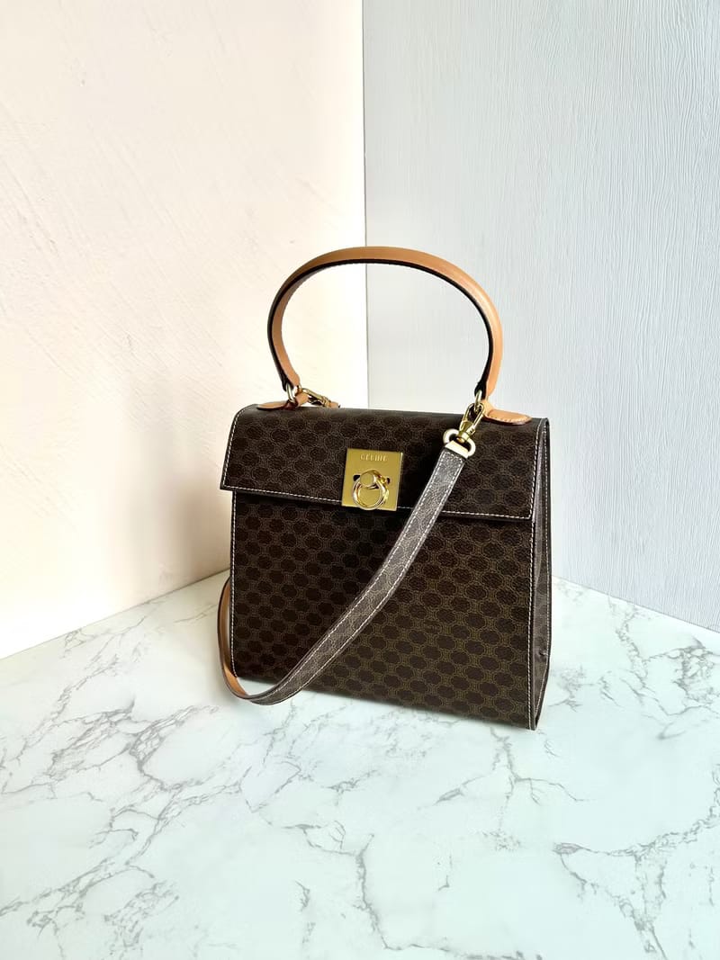 Celine coffee color old flower mini Kelly bag/shoulder bag/side bag/oblique bag