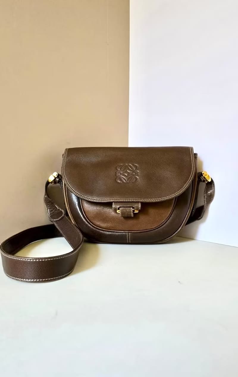 Loewe咖啡色馬鞍側背包/斜背包//單肩包