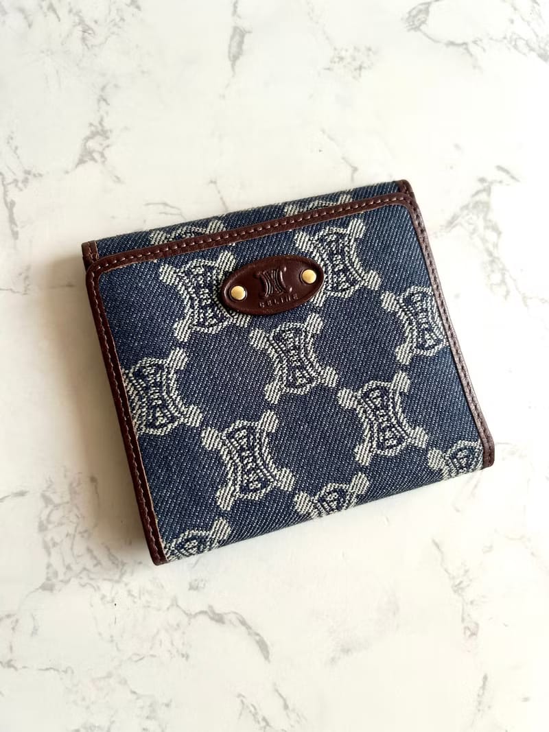 Rare Celine Triomphe Denim Blue Bicolor Short Wallet
