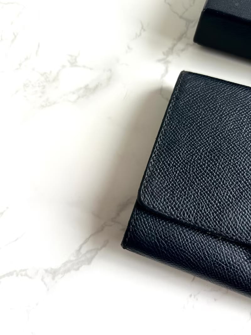 Rare Used Chanel Black Calfskin Leather Bold Gold Hardware Bifold Wallet