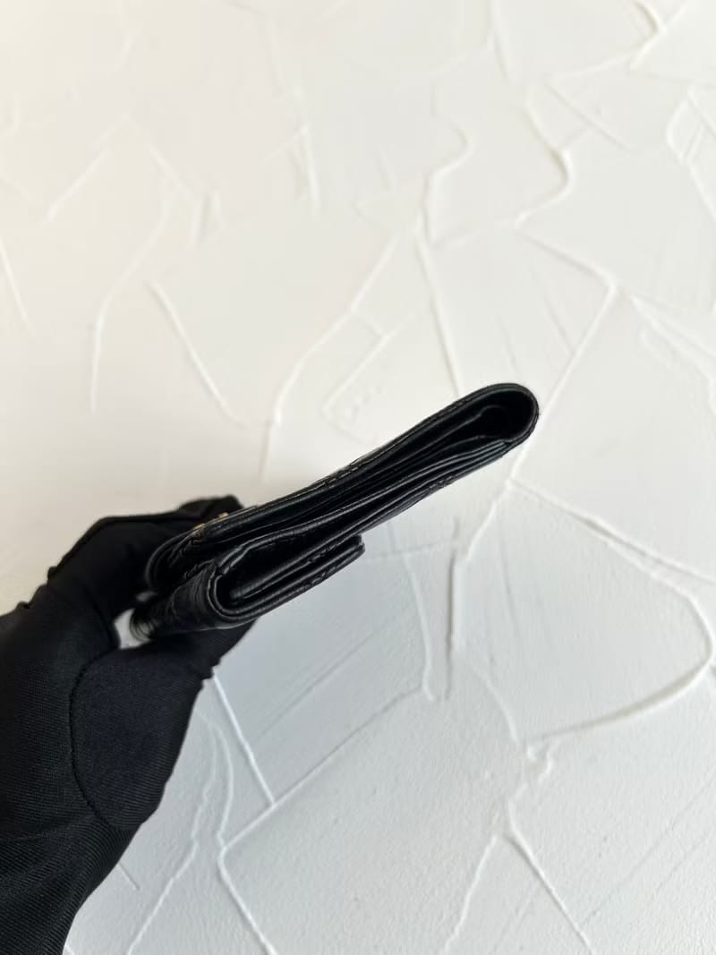 中古二手Chanel雙面小羊皮革黑色短夾小銀包零錢手袋