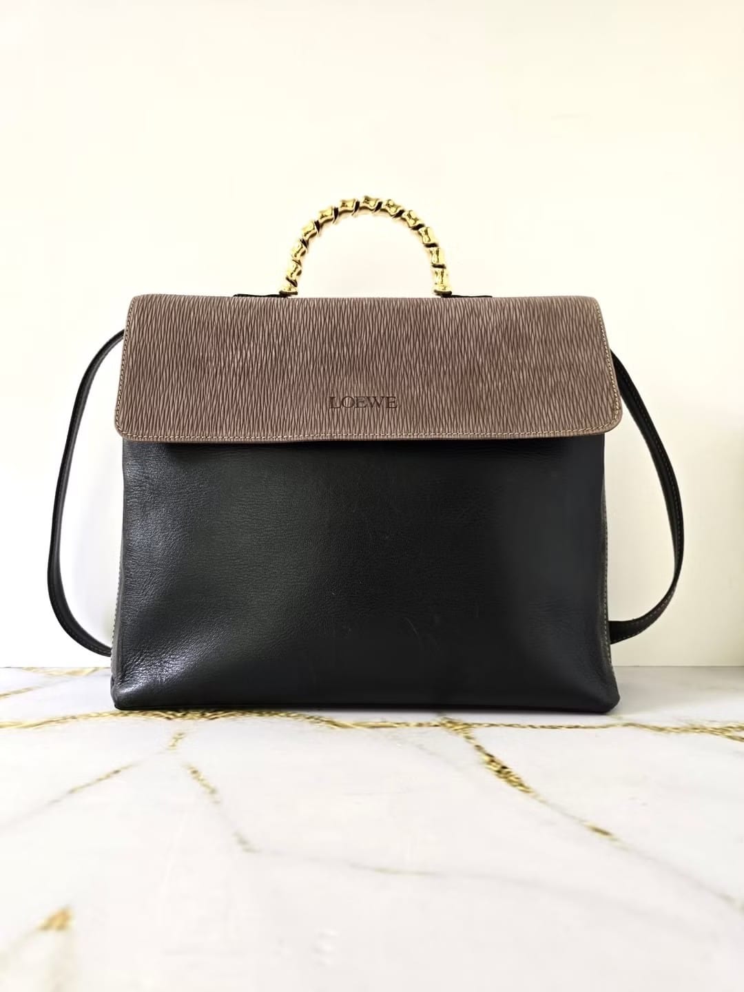 Loewe拼色蛇骨凱莉包/側背包/斜背包/單肩包