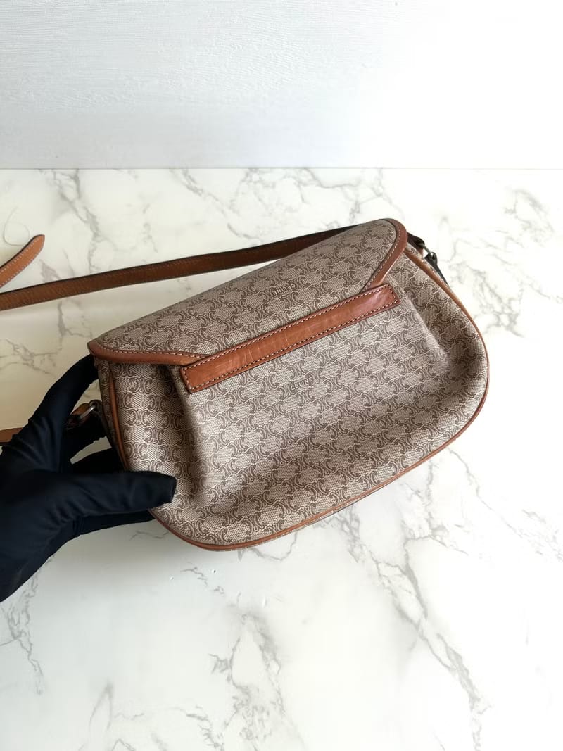 Celine Beige Triomphe Canvas Dumpling Bag / Crossbody Bag / Shoulder Bag