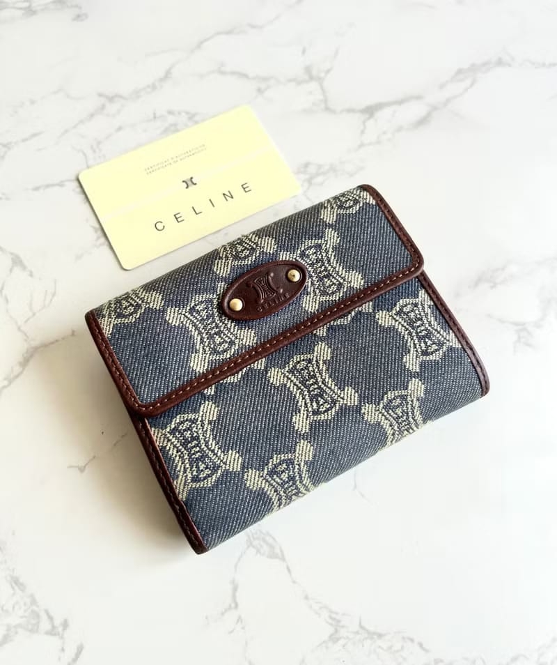 Celine 牛仔藍凱旋門短夾/銀包