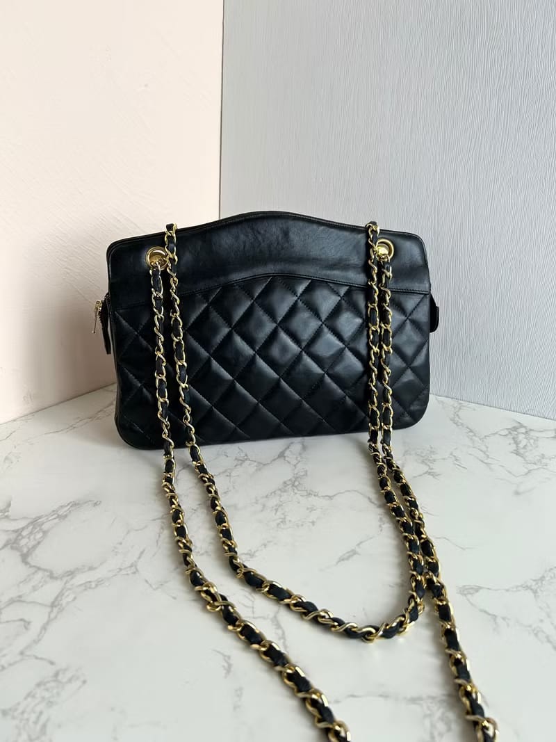 Rare Chanel Black Matelassé Streamlined Chain Bag/Shoulder Bag